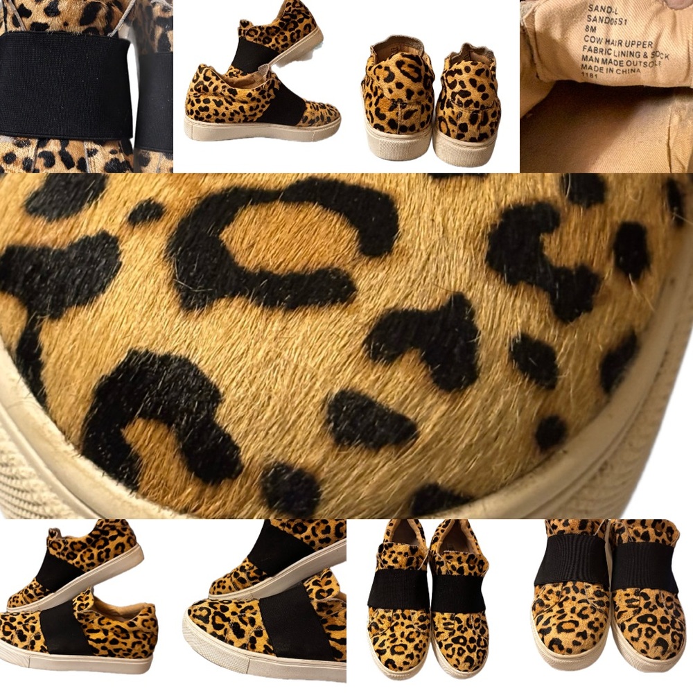 Steve Madden Leopard Haircalf Cow Hair Slip-On Sneakers Size 8 Elastic Gore Band